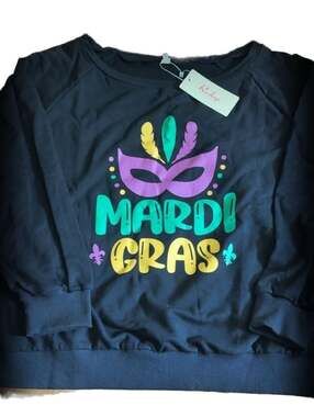Roshop Mardi Gras Graphic Sweatshirt Black Size XL
